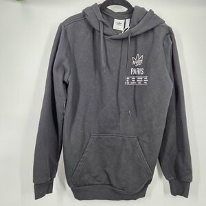 Adidas Paris Embroidered Hoodie Black S Sweatshirt Trefoil Logo Rare Athleisure